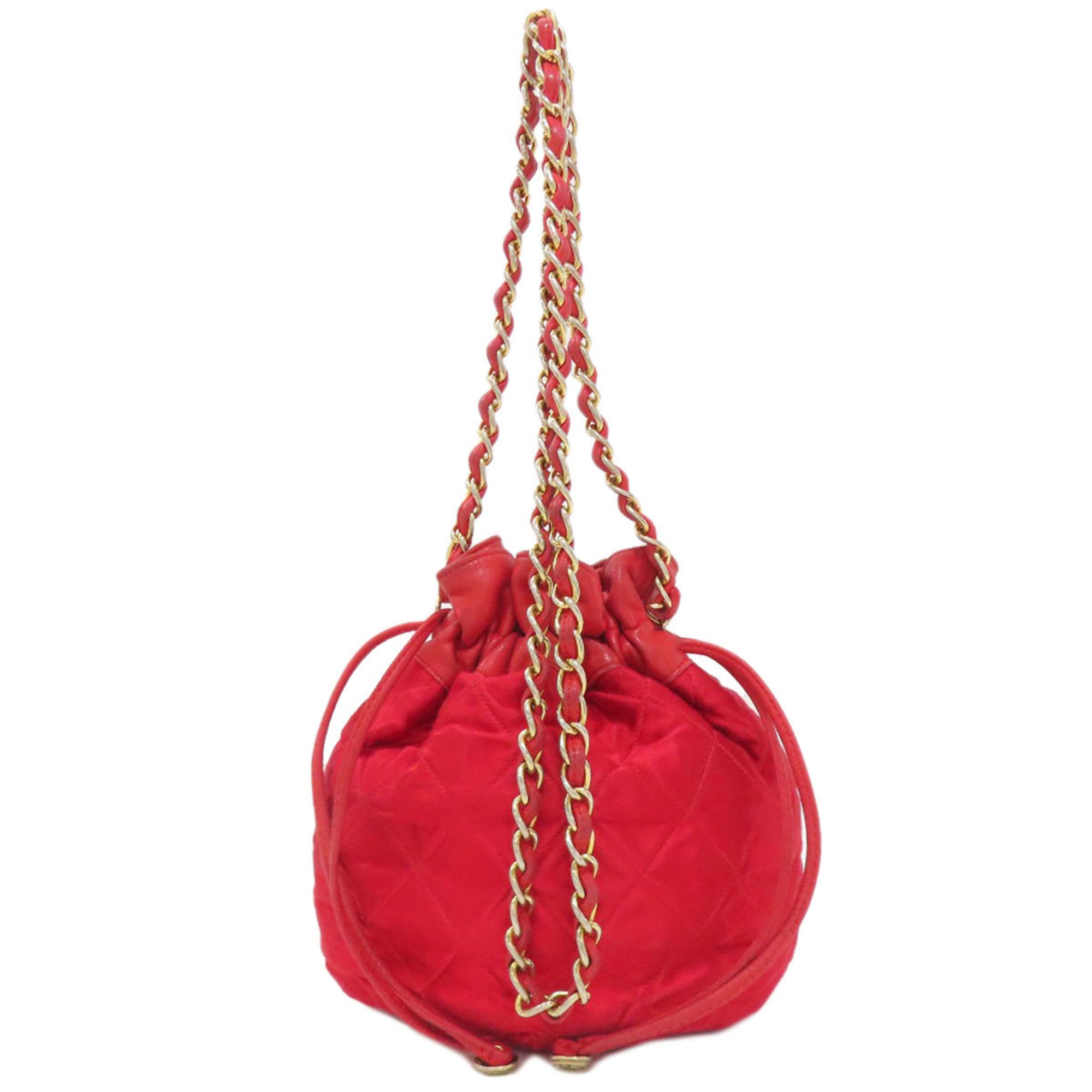 Chanel Red Color Satin Shoulder Bag (Pre-Owned)