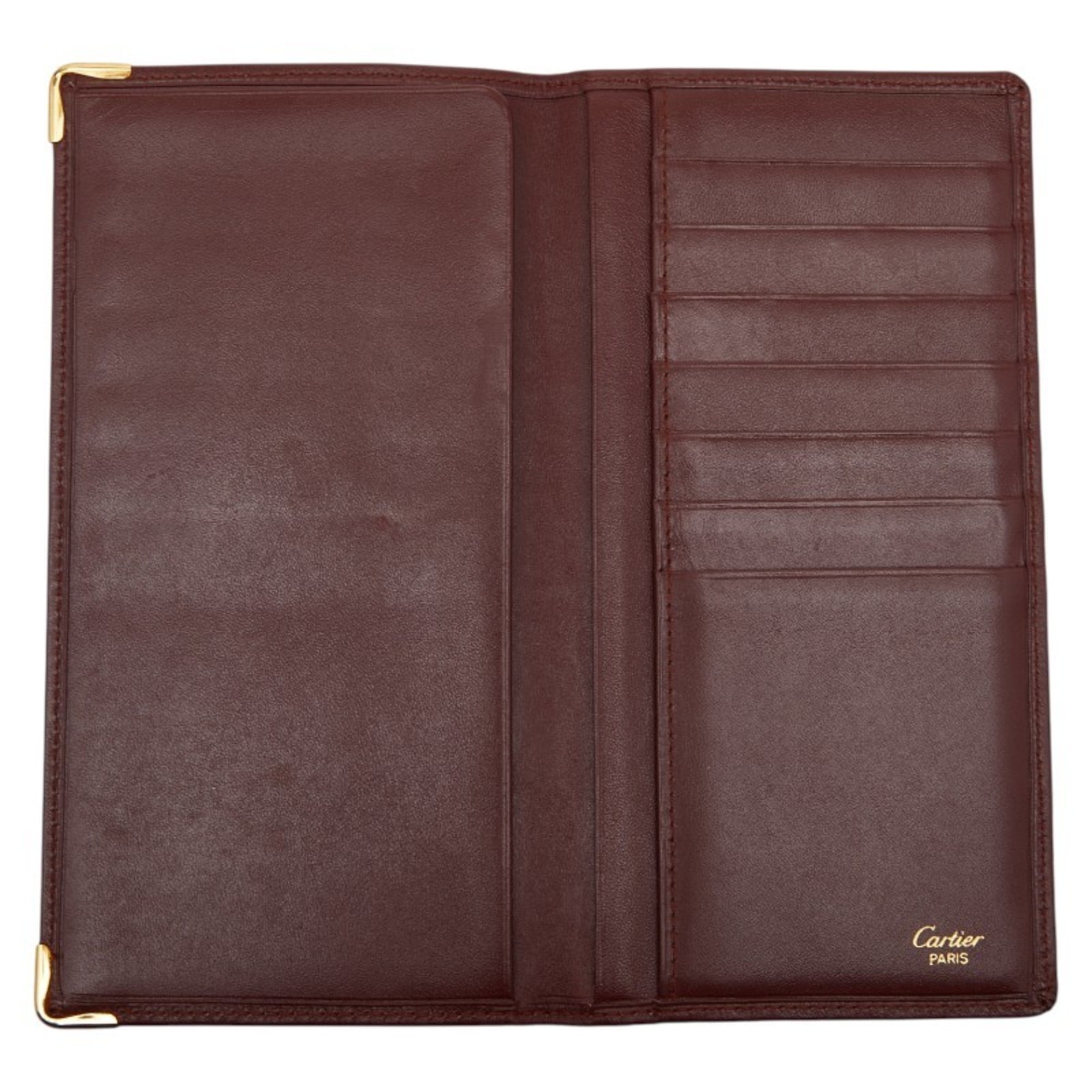 Cartier Bordeaux Wine Red Leather Long Bill Wallet (Bi-Fold) (Pre-Owned)