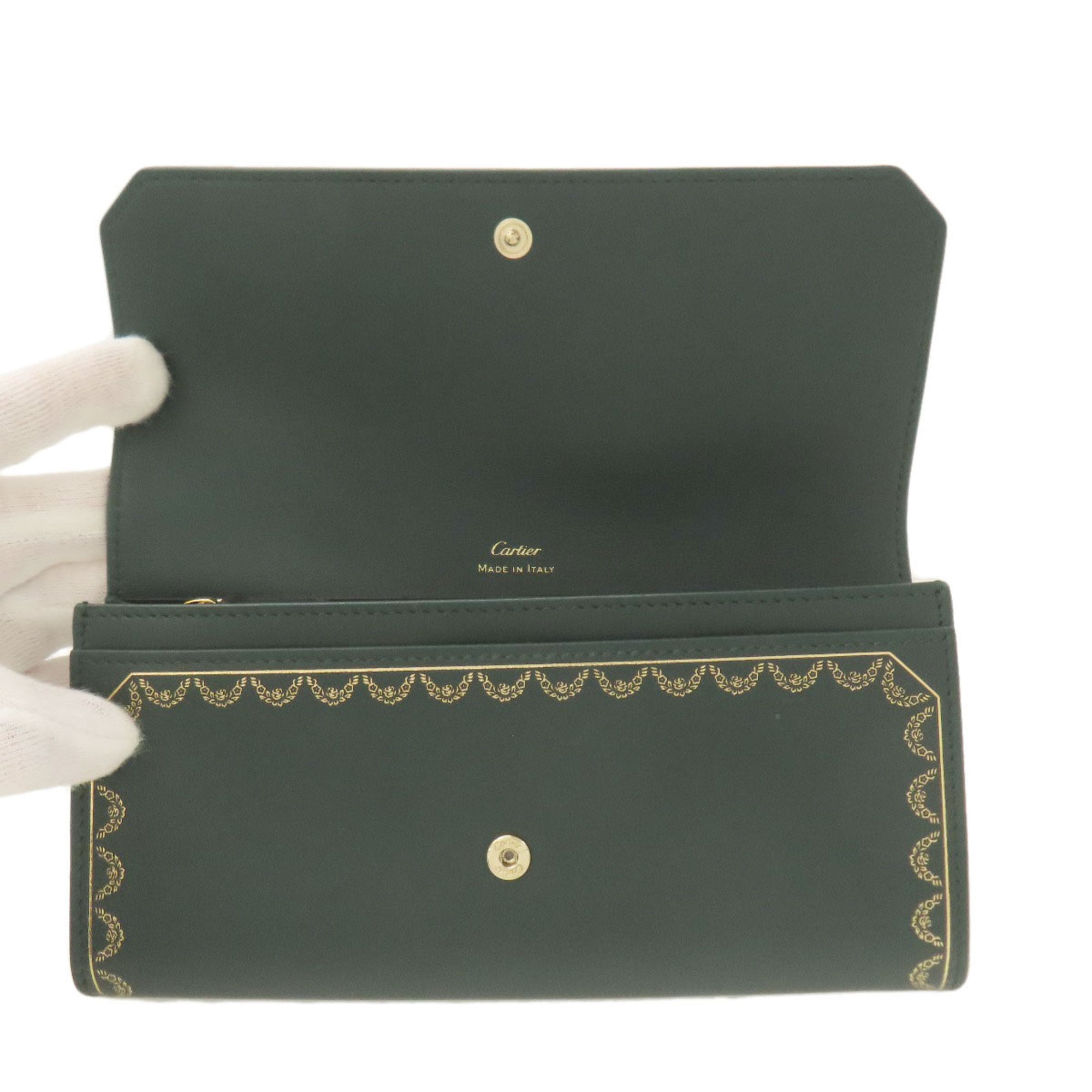 Cartier Green Leather Long Wallet (Bi-Fold) (Pre-Owned)