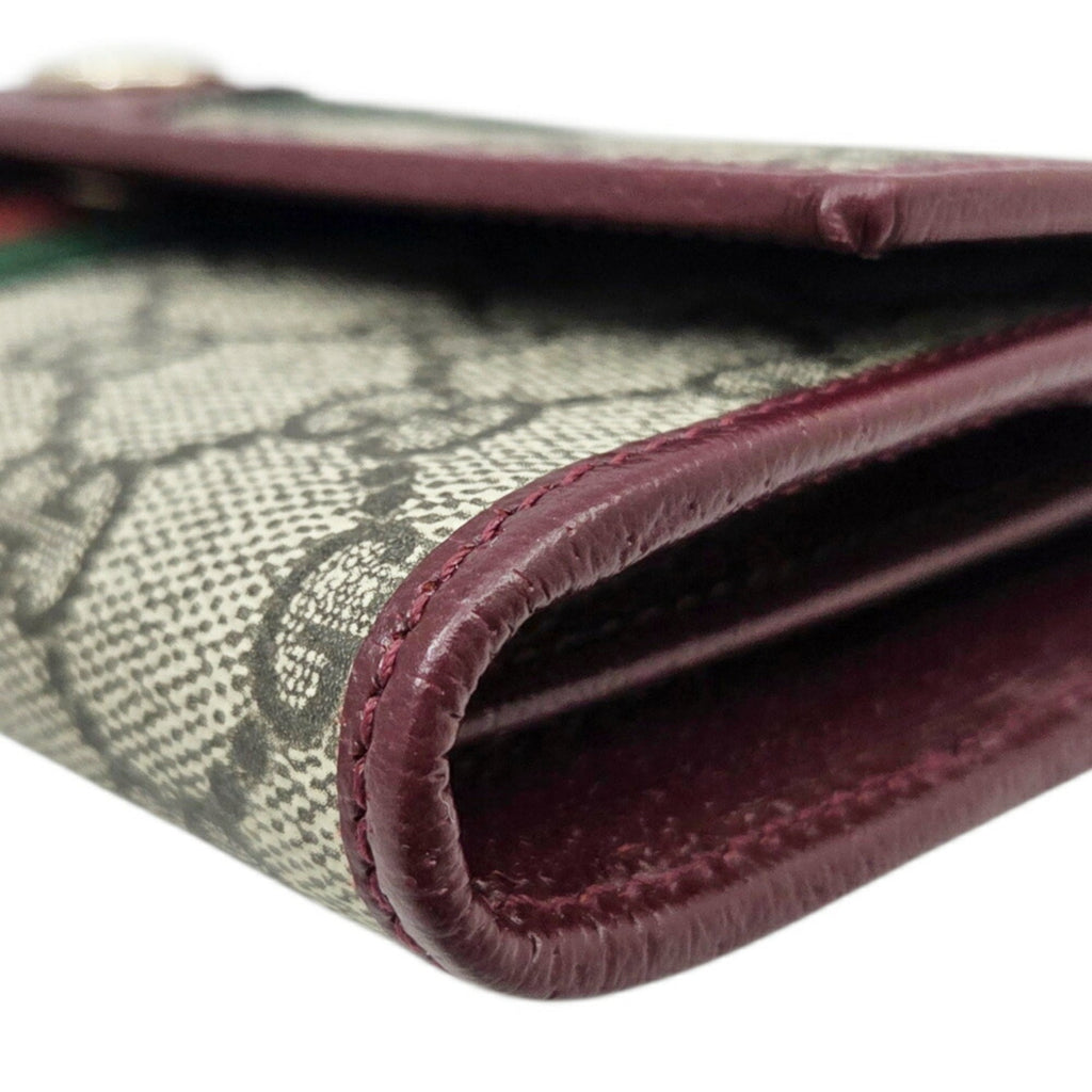 Gucci Beige Green Red Color Gg Supreme Leather Long Wallet (Bi-Fold) (Pre-Owned)