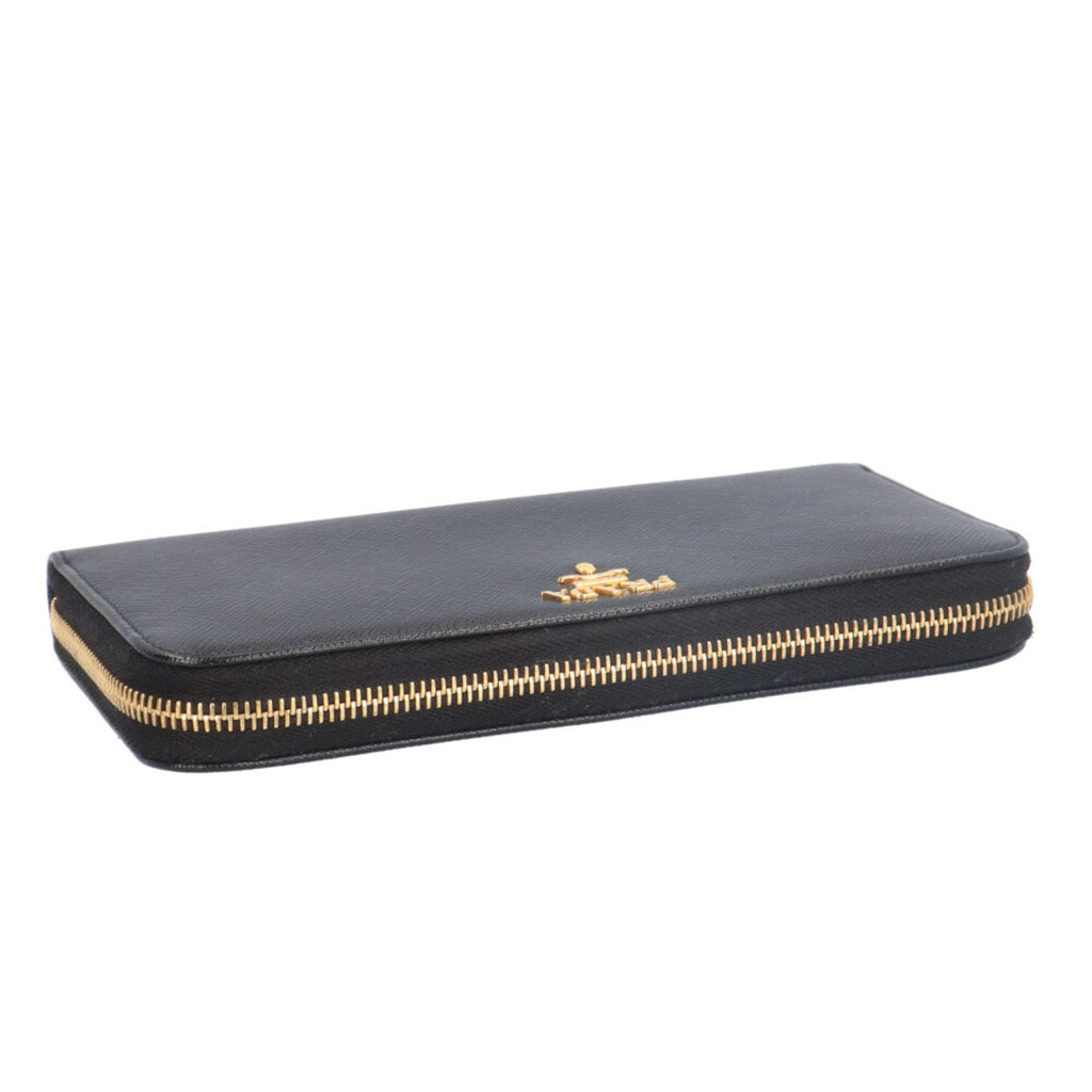 Prada Black Leather Long Wallet (Bi-Fold) (Pre-Owned)