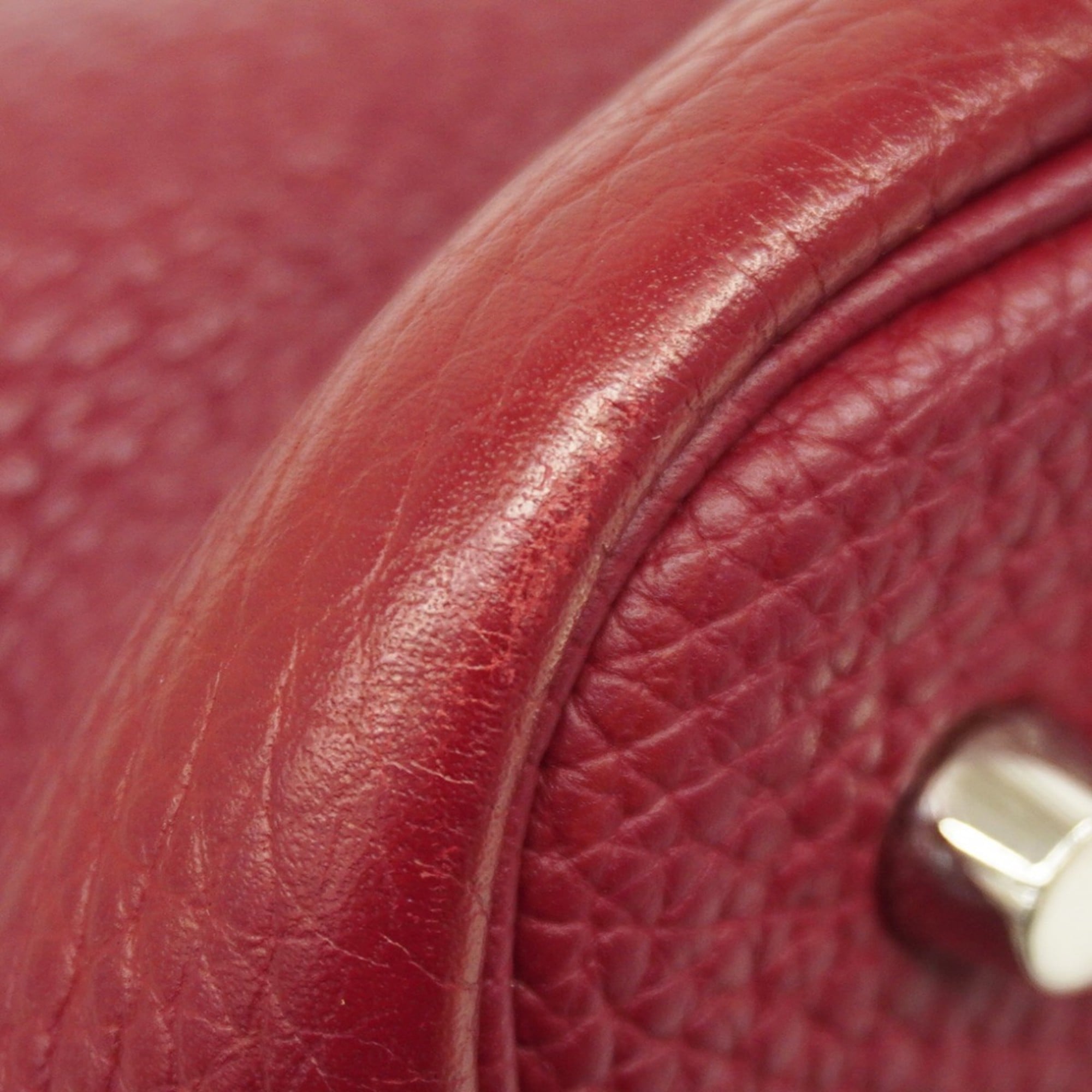 Hermes Rouge H Taurillon Clemence Leather Handbag (Pre-Owned)