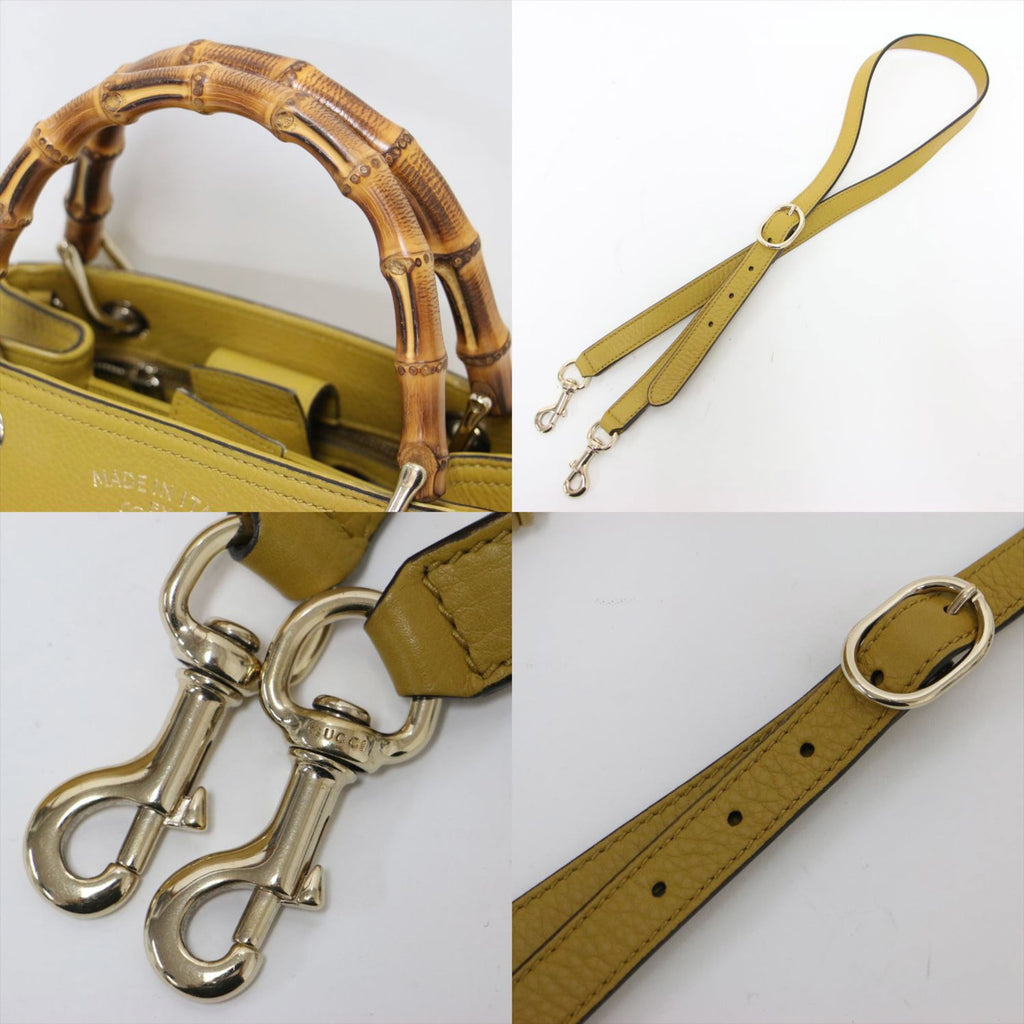 Gucci Mustard Leather Canvas Handbag Shoulder Bag (Pre-Owned)