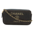 Chanel Gold Navy Canvas Leather Pochette Shoulder Bag (Pre-Owned)