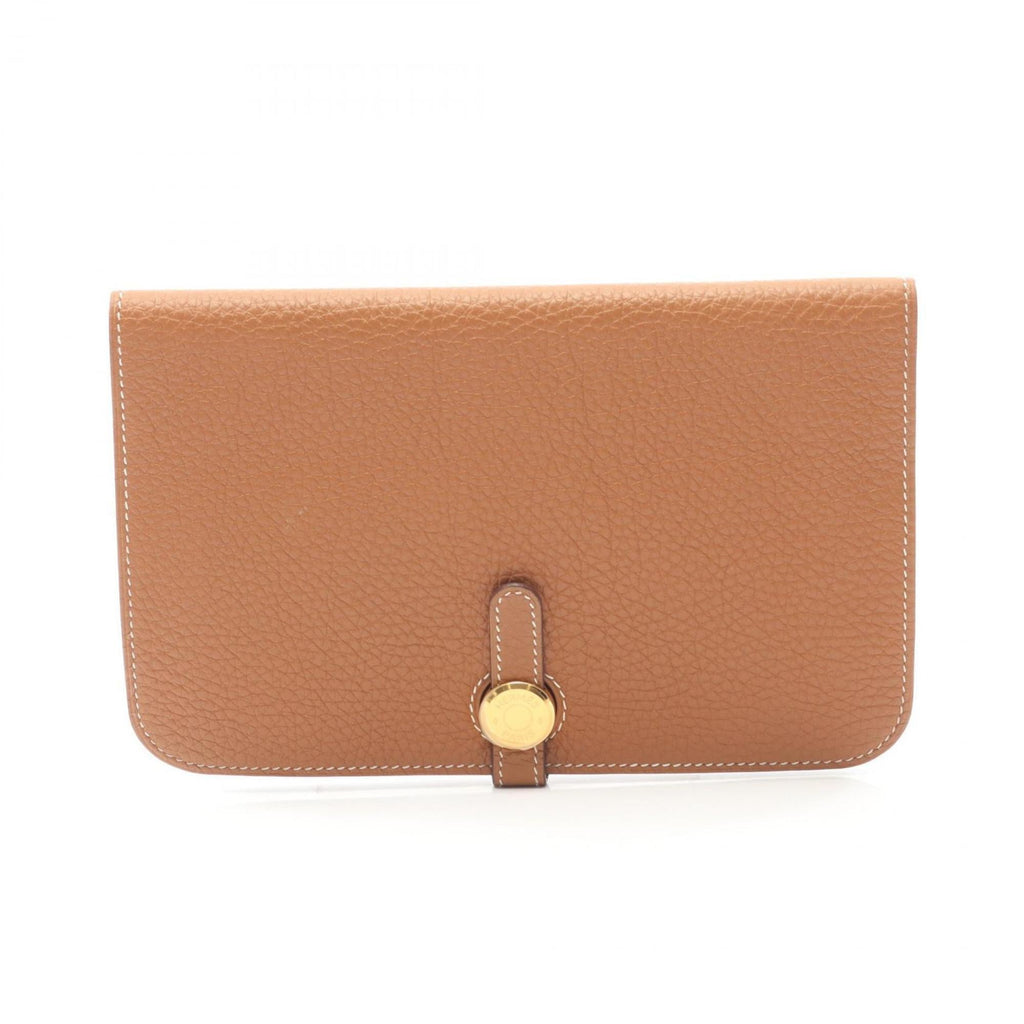 Hermes Brown Taurillon Clemence Leather Long Wallet (Bi-Fold) (Pre-Owned)