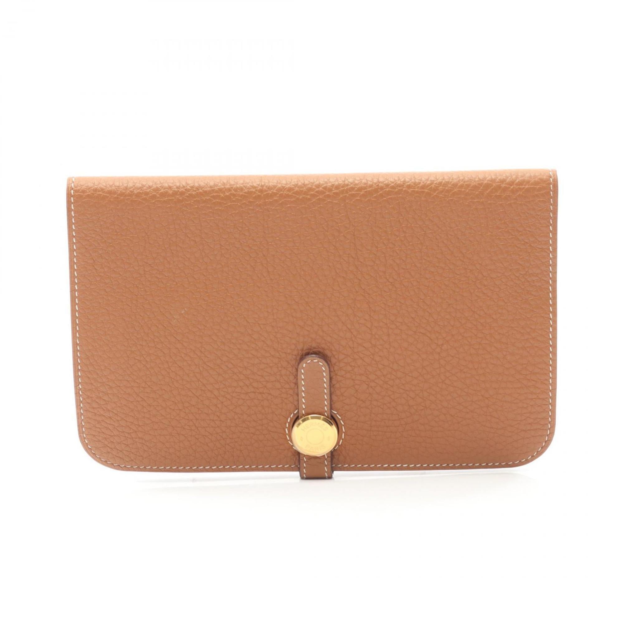 Hermes Brown Taurillon Clemence Leather Long Wallet (Bi-Fold) (Pre-Owned)