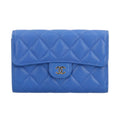 Chanel Matelasse Blue Grained Calfskin Wallet (Tri-Fold) (Pre-Owned)