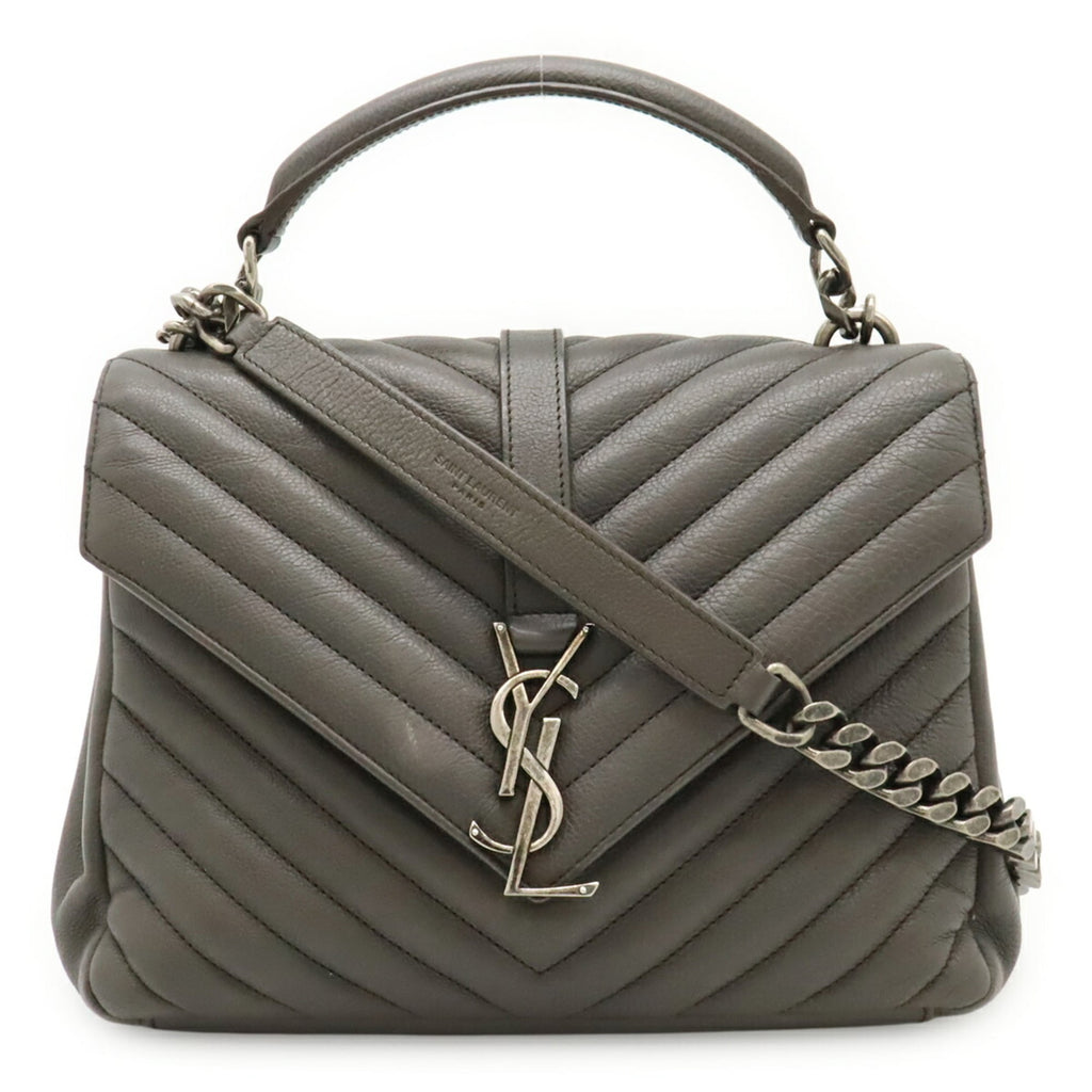 Yves Saint Laurent Gray Leather Handbag Shoulder Bag (Pre-Owned)