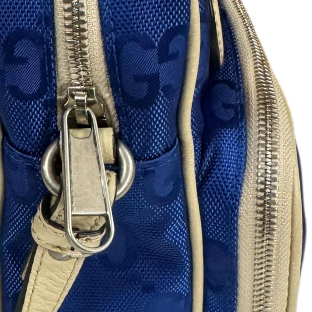 Gucci Beige Blue Nylon Leather Shoulder Bag (Pre-Owned)