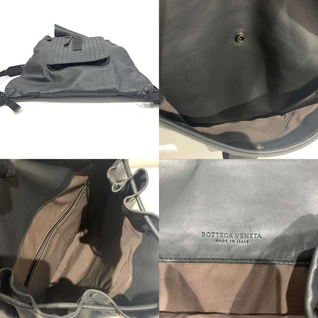 Bottega Veneta Intrecciato Gray Leather Backpack (Pre-Owned)