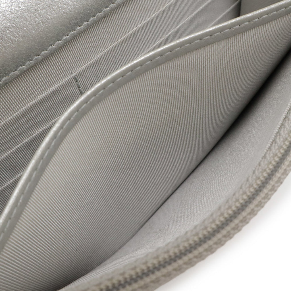 Chanel Chevron (V Stitch) Metallic Silver Leather Chain/Shoulder Wallet (Pre-Owned)
