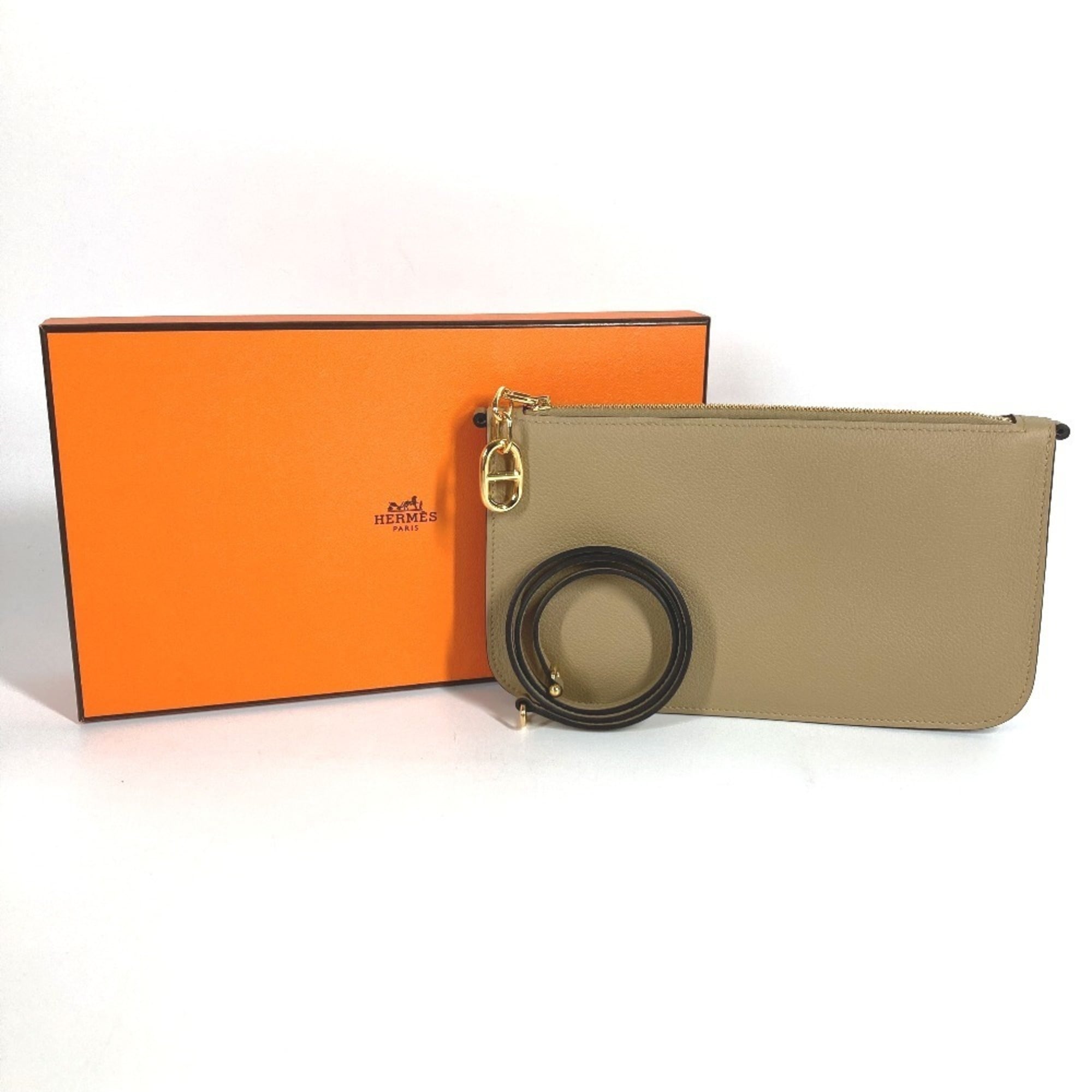 Hermes Beige Leather Handbag Pouch Shoulder Bag (Pre-Owned)