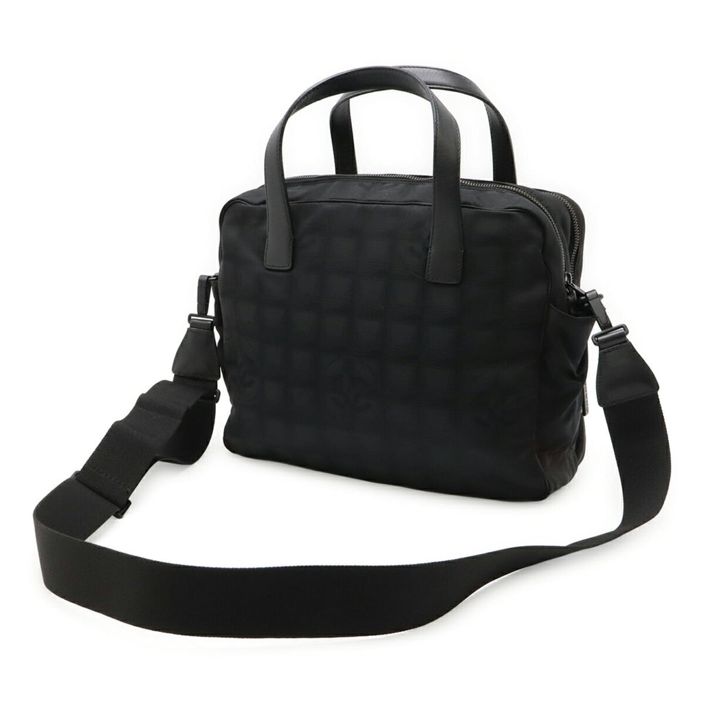 Chanel New Travel Line Black Jacquard Leather Handbag Tote Bag (Pre-Owned)