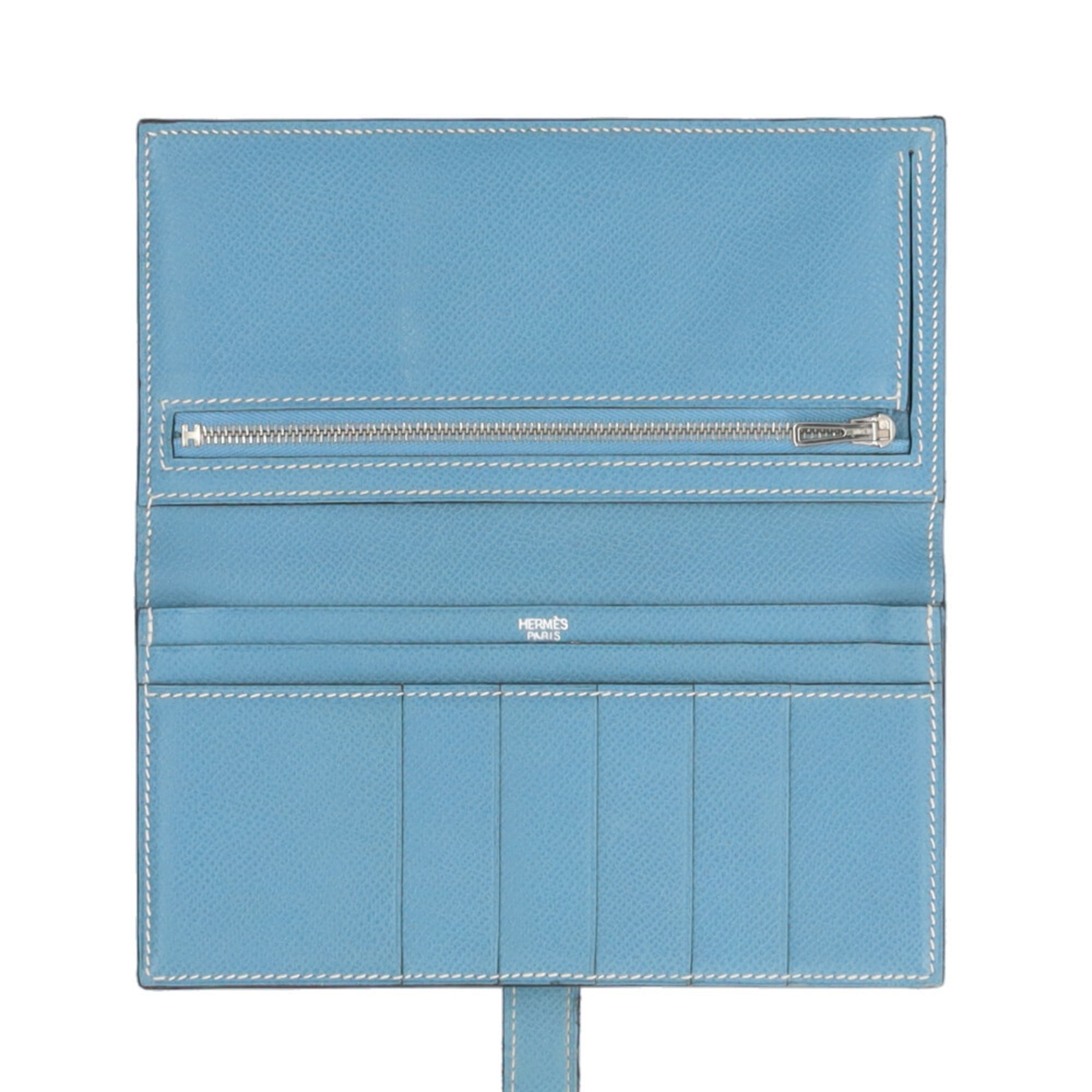 Hermes Blue Jean Epsom Leather Long Wallet (Bi-Fold) (Pre-Owned)