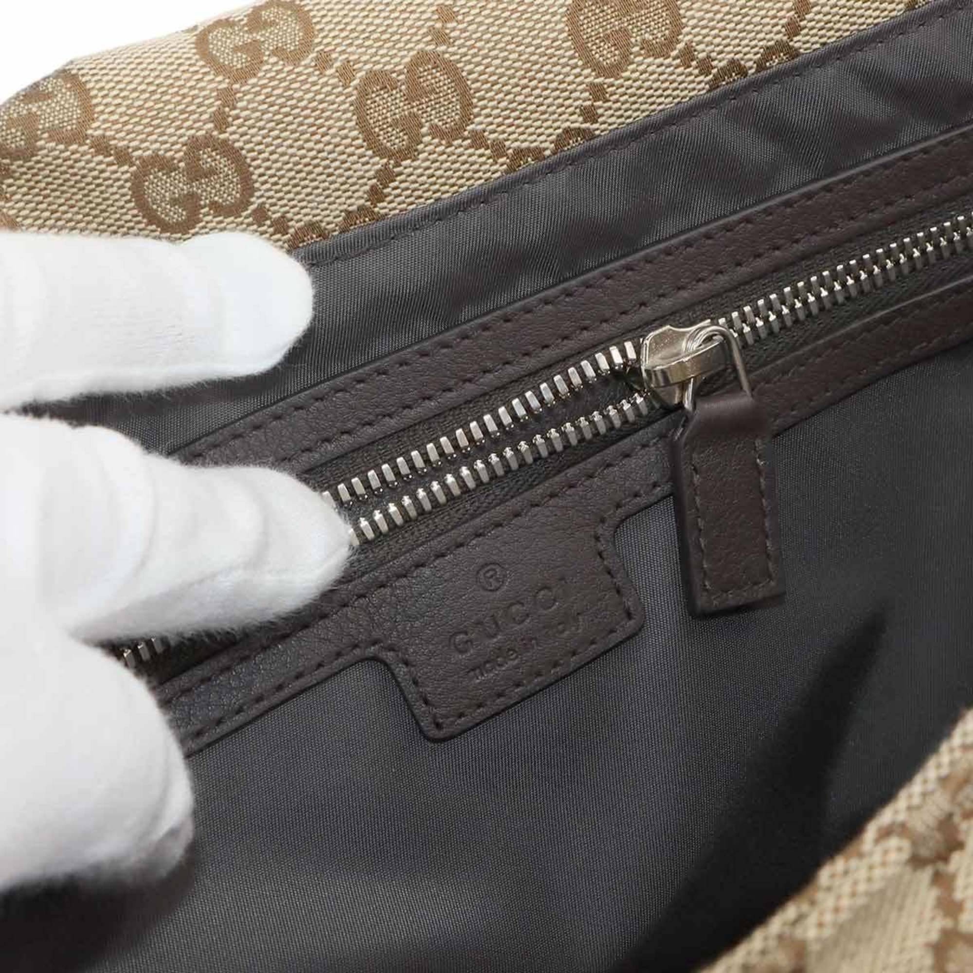 Gucci Beige Brown Gg Canvas Leather Shoulder Bag (Pre-Owned)