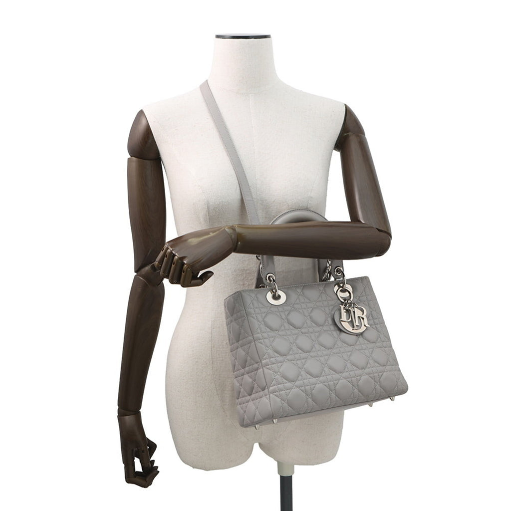 Christian Dior Lady Dior Gray Leather Handbag (Pre-Owned)