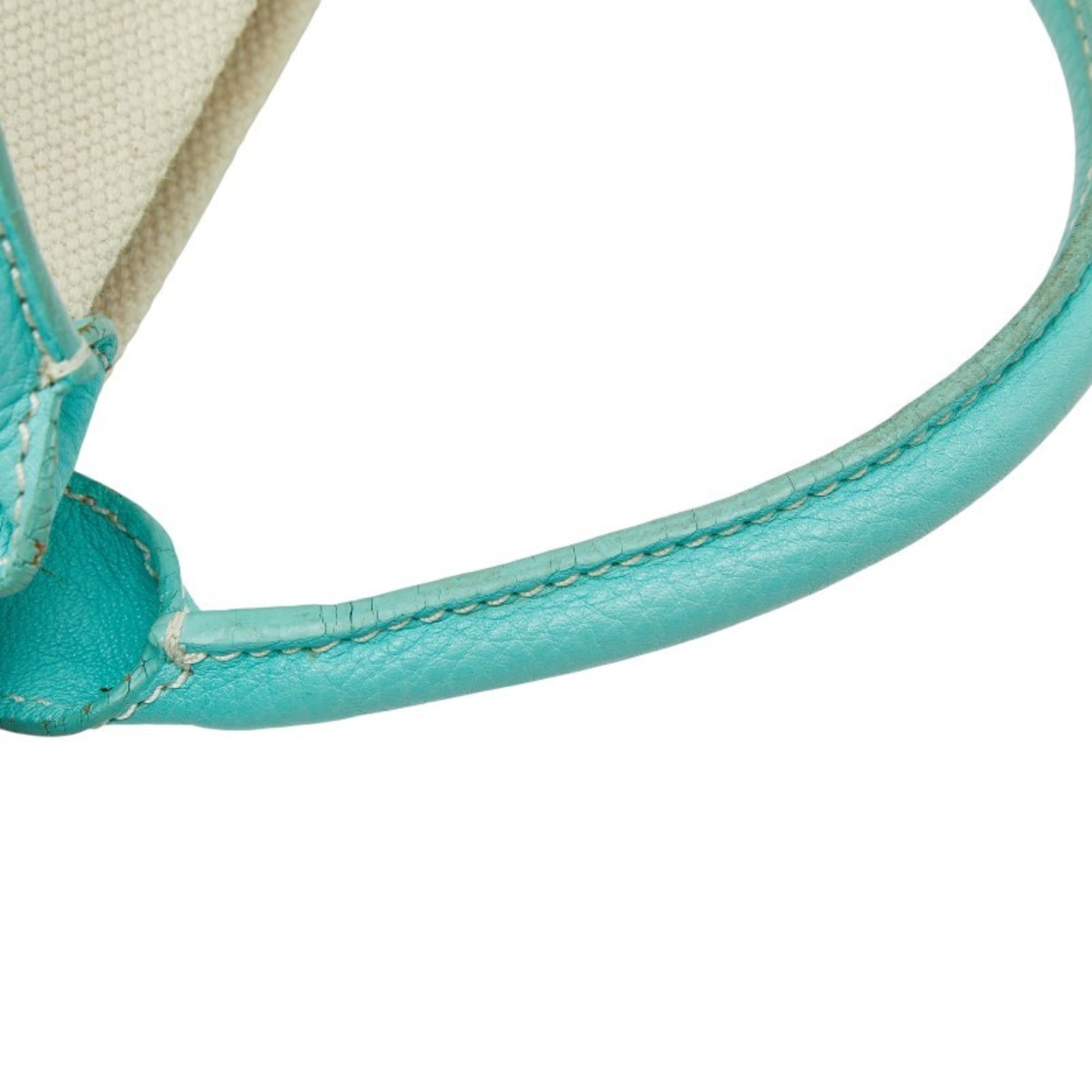 Tiffany Tiffany Blue White Canvas Leather Handbag Shoulder Bag (Pre-Owned)