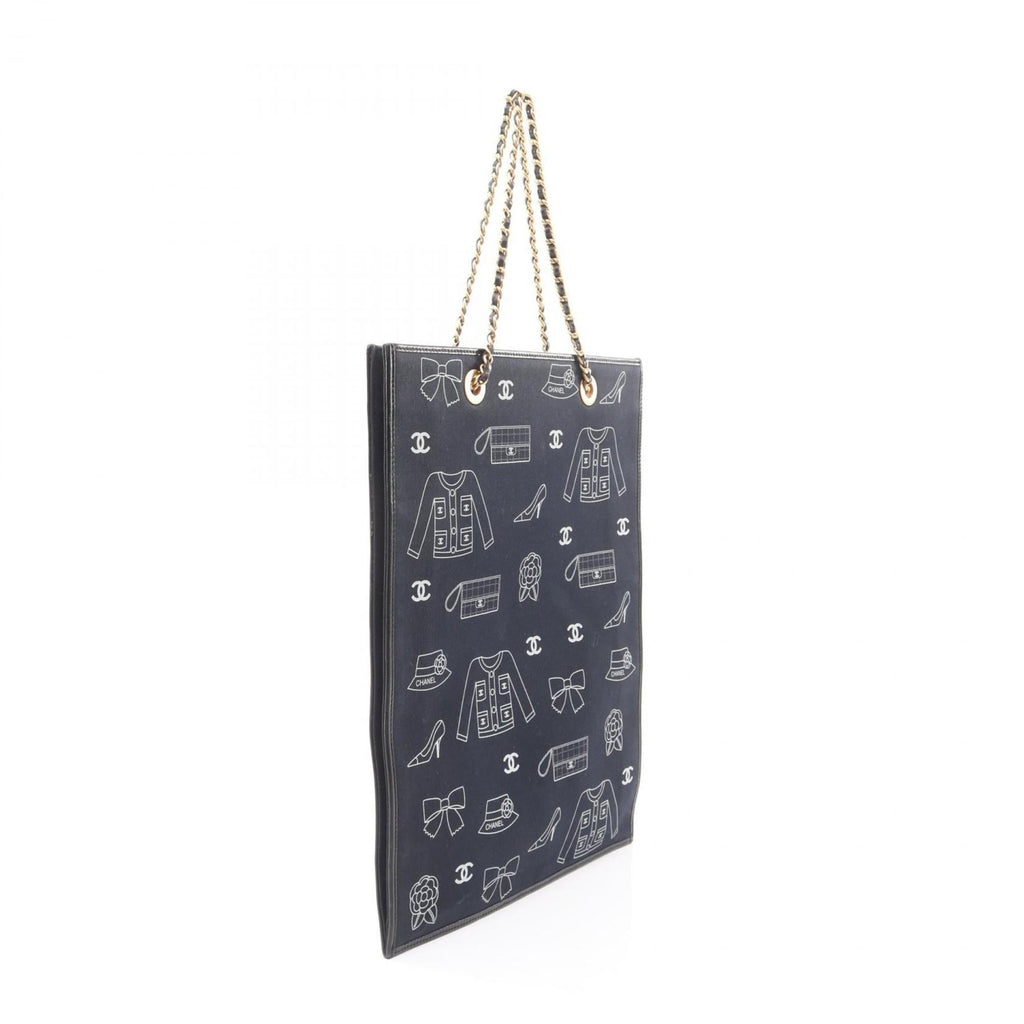 Chanel Black Navy White Canvas Leather Tote Bag (Pre-Owned)