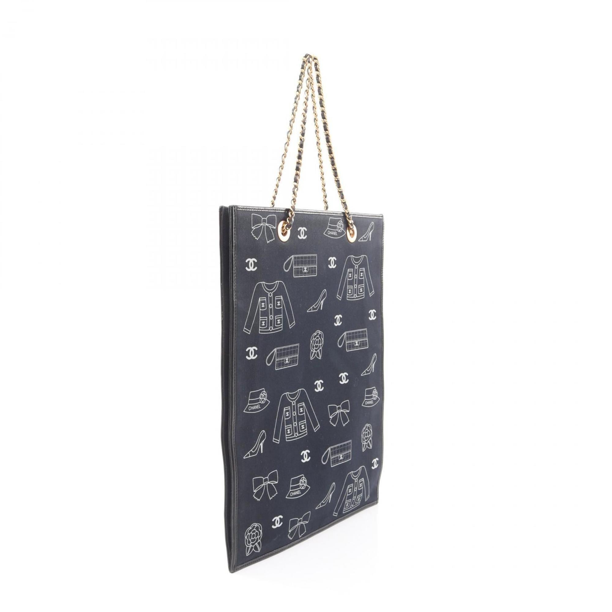 Chanel Black Navy White Canvas Leather Tote Bag (Pre-Owned)
