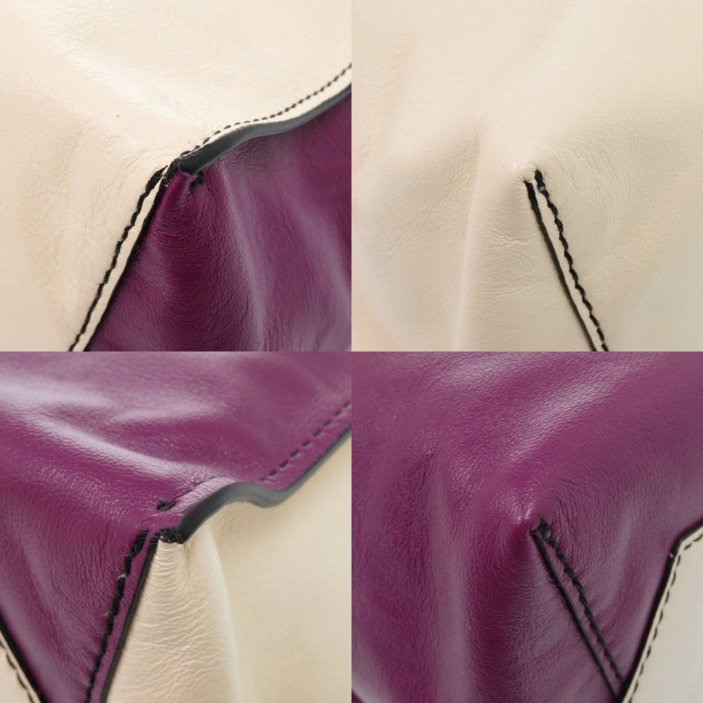 Marni Beige Black Purple Leather Tote Bag (Pre-Owned)