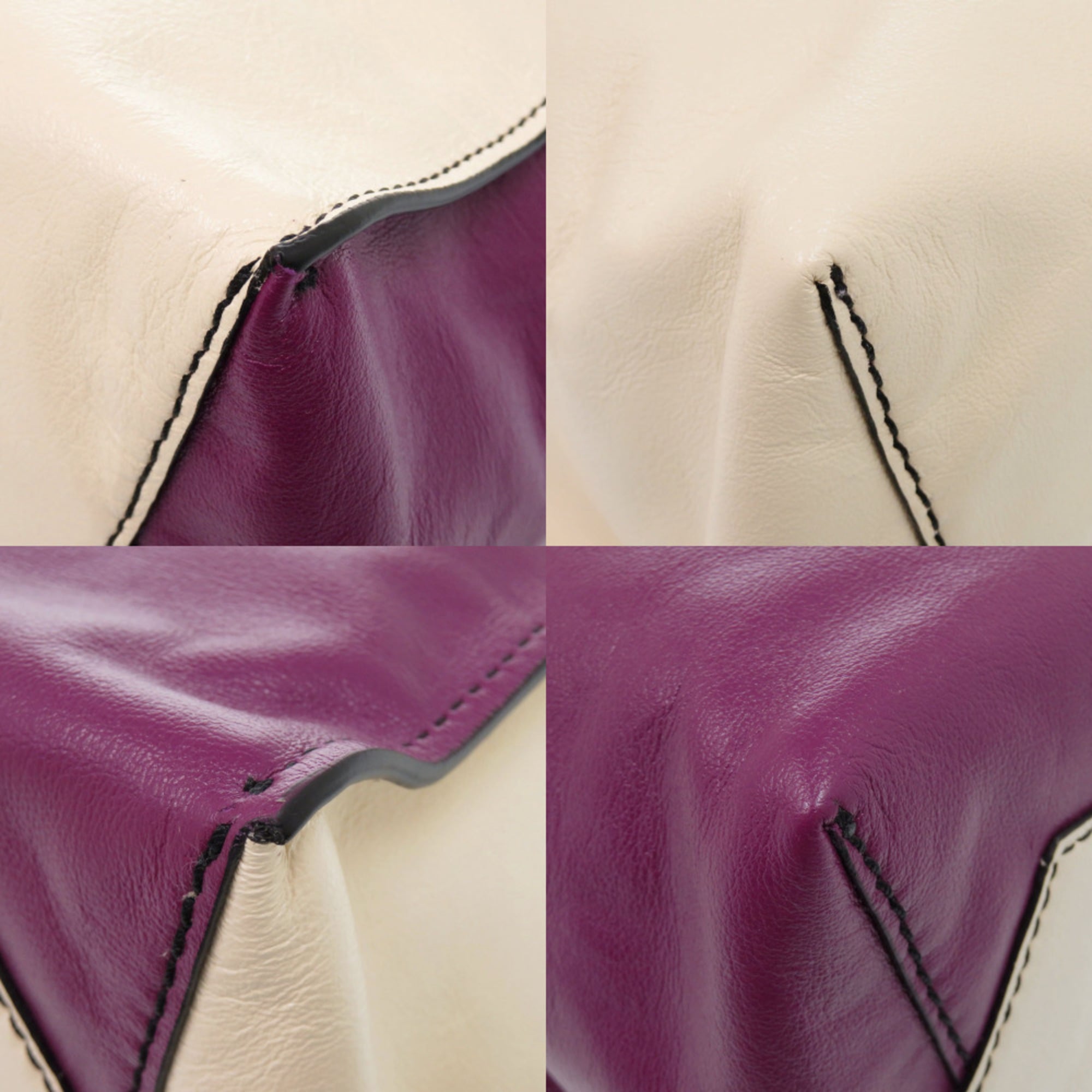 Marni Beige Black Purple Leather Tote Bag (Pre-Owned)