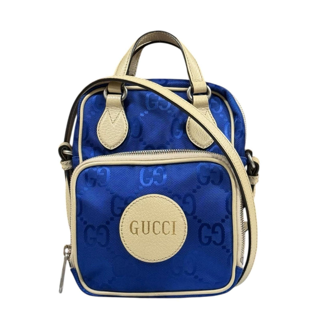 Gucci Beige Blue Nylon Leather Shoulder Bag (Pre-Owned)