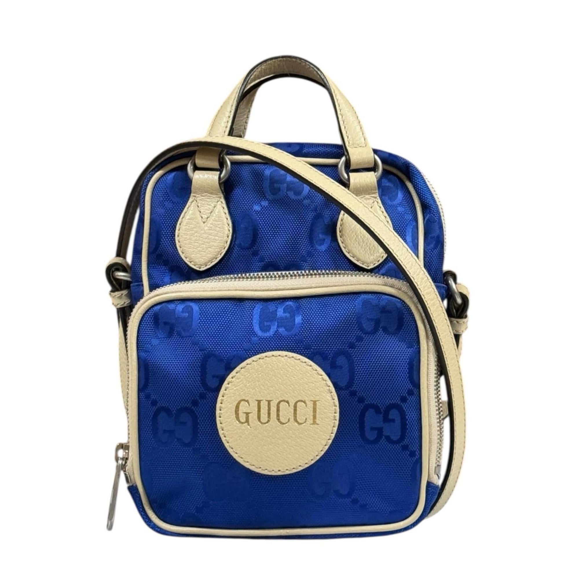 Gucci Beige Blue Nylon Leather Shoulder Bag (Pre-Owned)