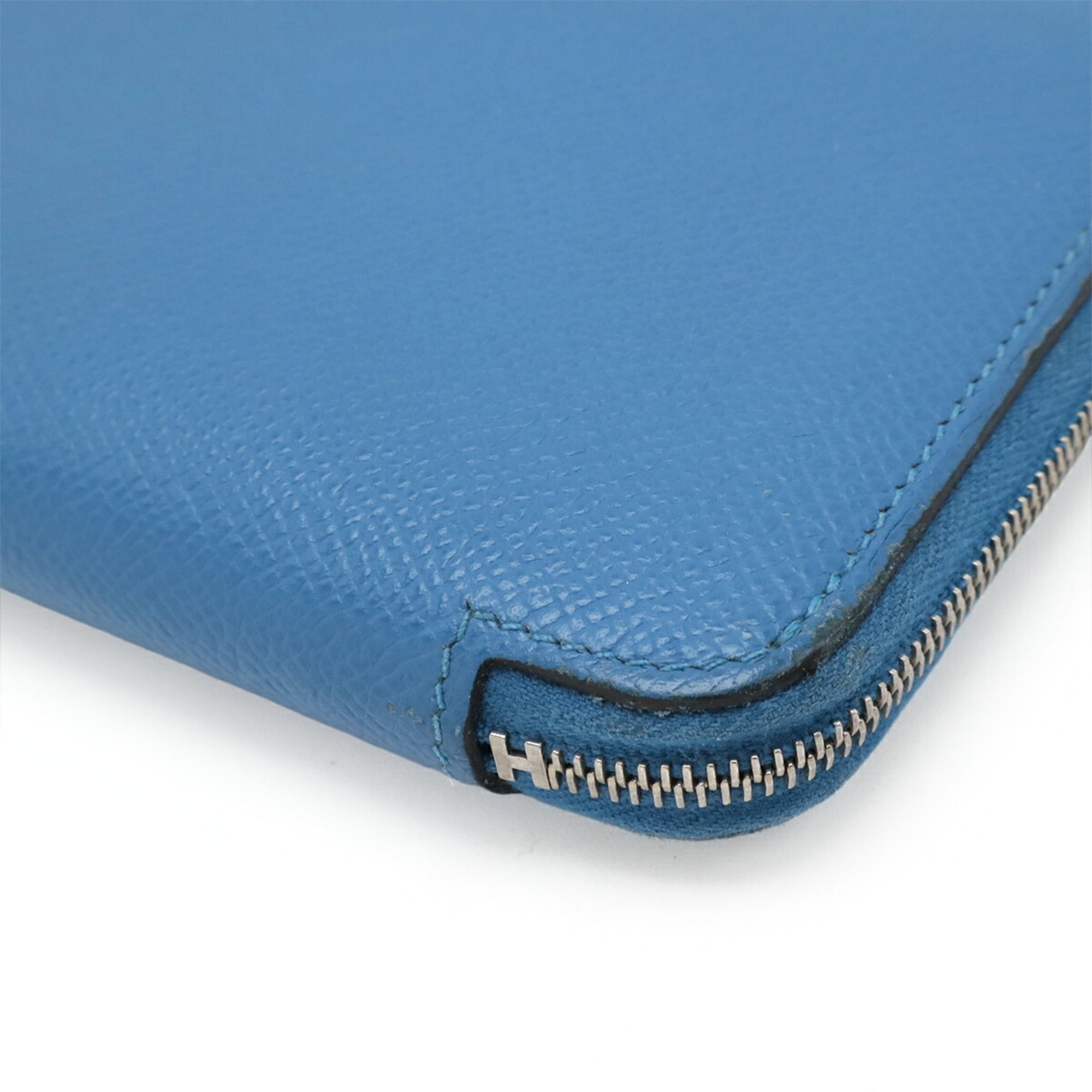 Hermes Silk'in Blue Epsom Leather Silk Long Wallet (Bi-Fold) (Pre-Owned)