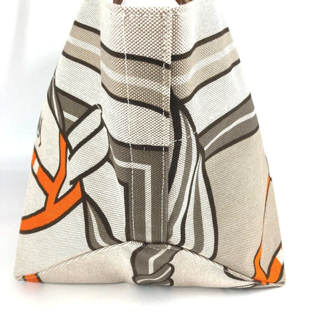 Hermes Beige Orange Canvas Leather Shoulder Bag Tote Bag (Pre-Owned)