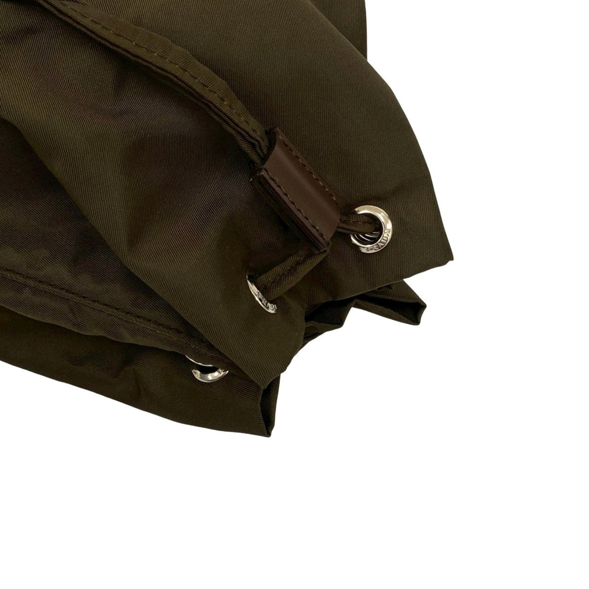 Prada Brown Khaki Leather Nylon Handbag (Pre-Owned)