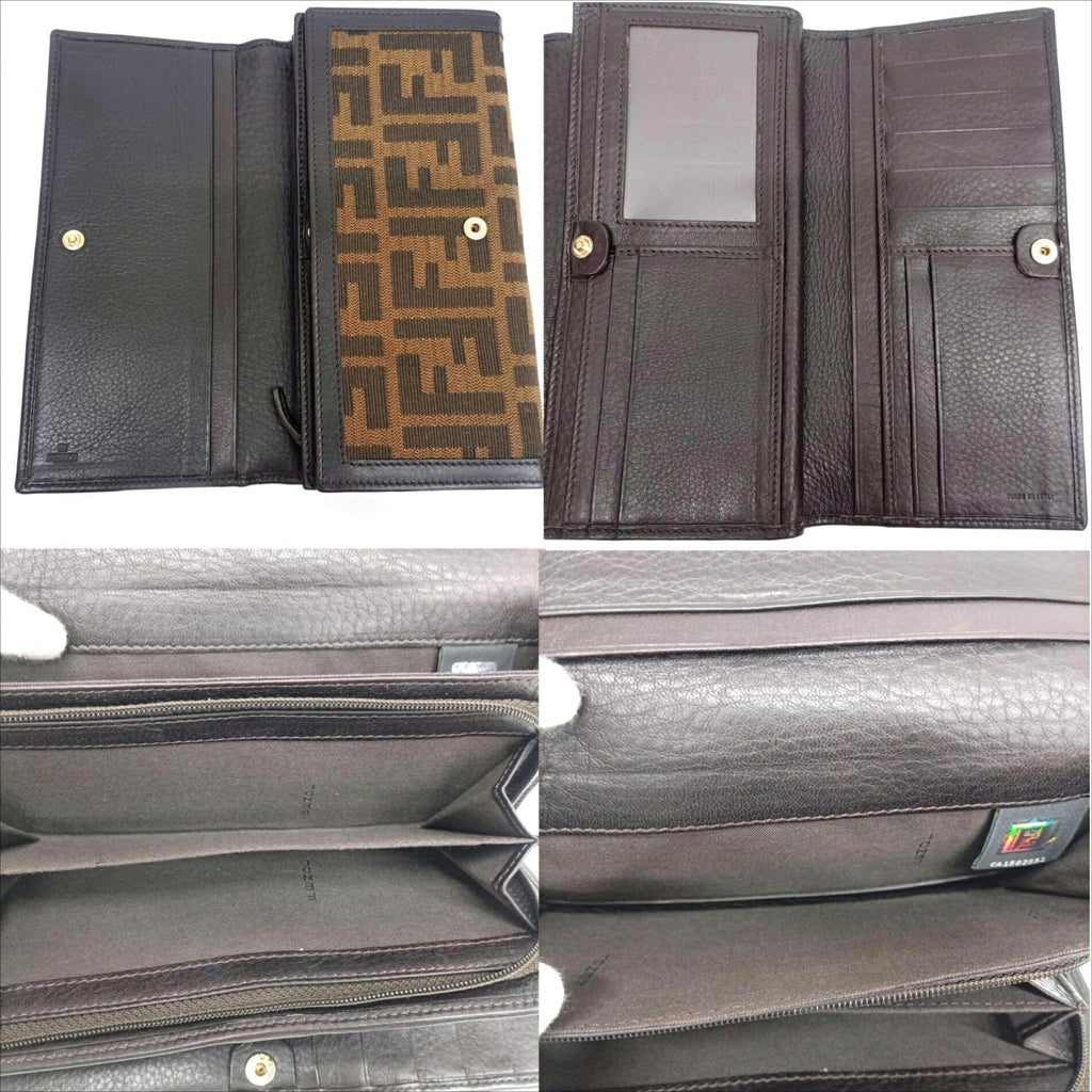 Fendi Black Brown Canvas Leather Wallet (Tri-Fold) (Pre-Owned)