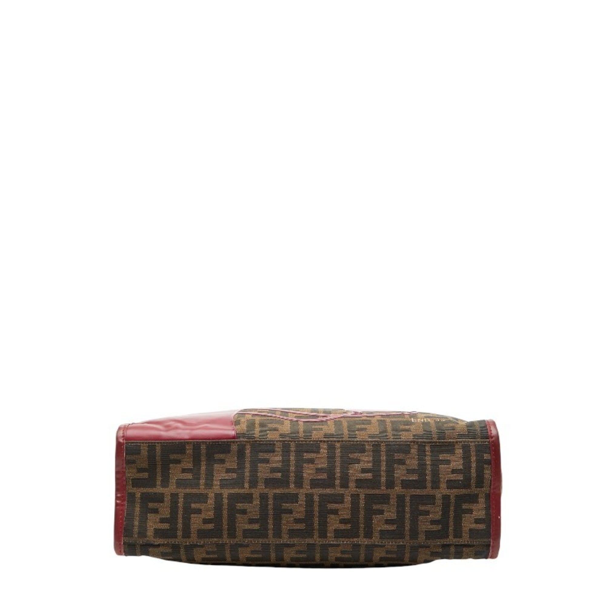 Fendi Brown Red Color Canvas Leather Handbag Tote Bag (Pre-Owned)
