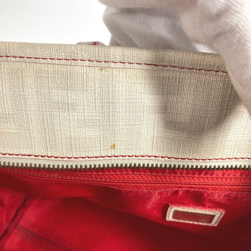 Fendi Zucca Red Color White Zucca Shoulder Bag Tote Bag (Pre-Owned)