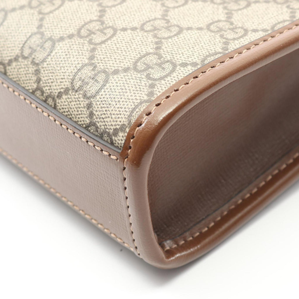 Gucci Beige Brown Coated Canvas Leather Handbag (Pre-Owned)