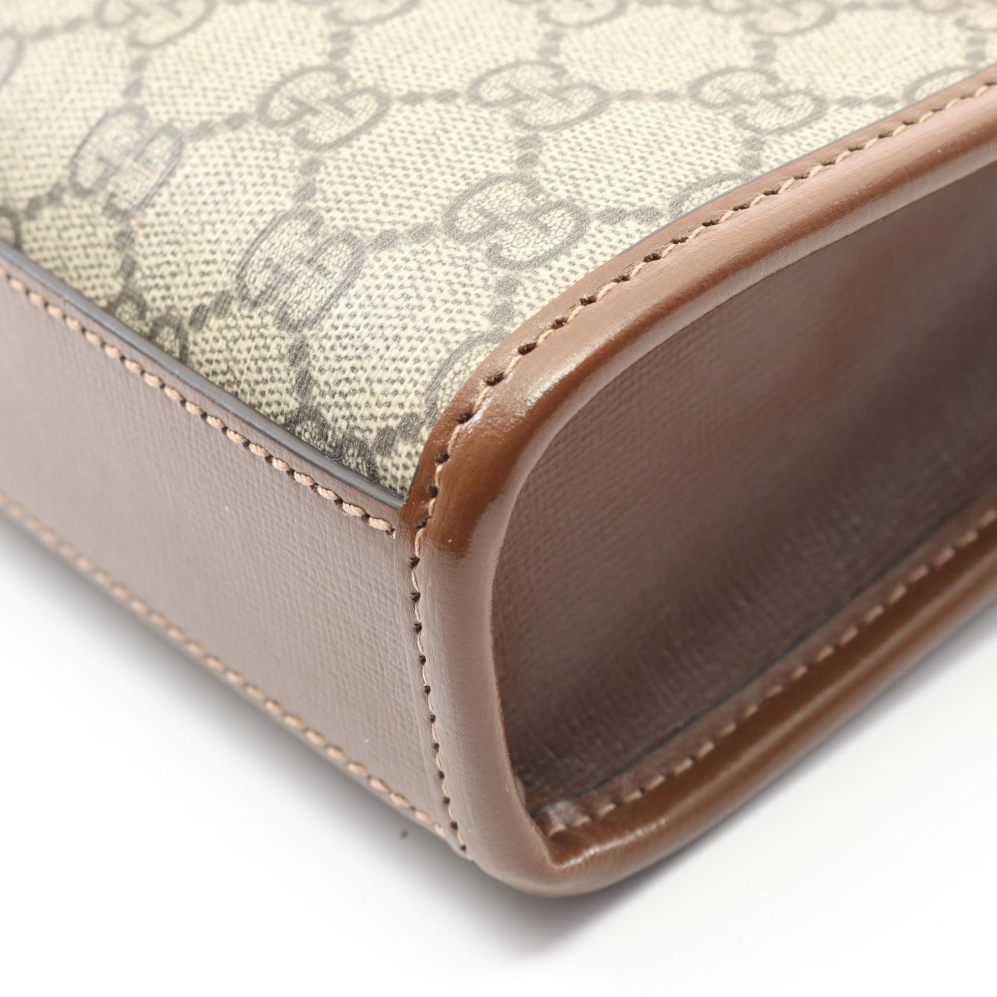 Gucci Beige Brown Coated Canvas Leather Handbag (Pre-Owned)