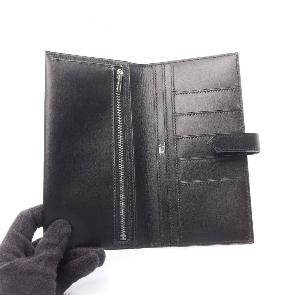 Hermes Black Box Calf Leather Long Wallet (Bi-Fold) (Pre-Owned)