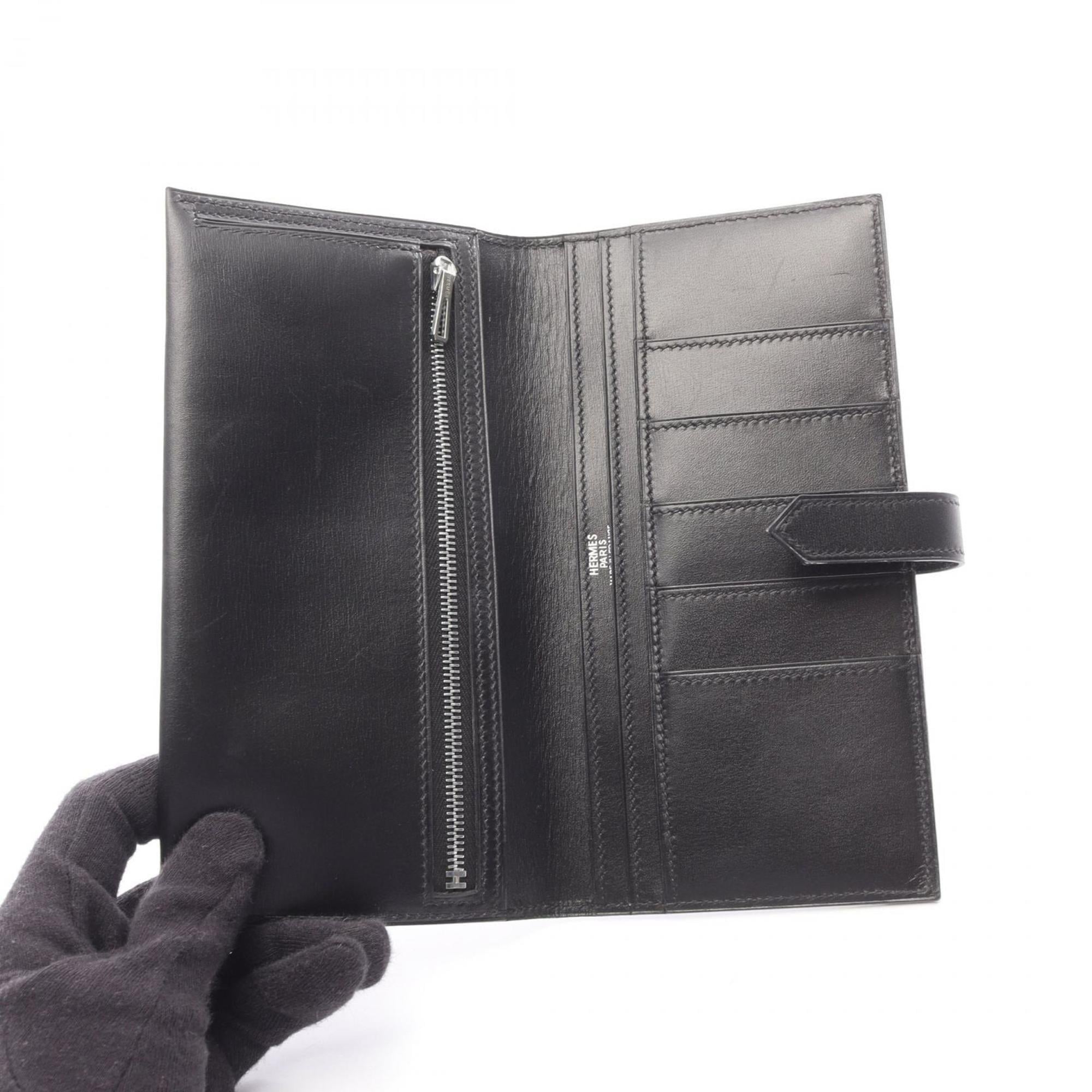 Hermes Black Box Calf Leather Long Wallet (Bi-Fold) (Pre-Owned)
