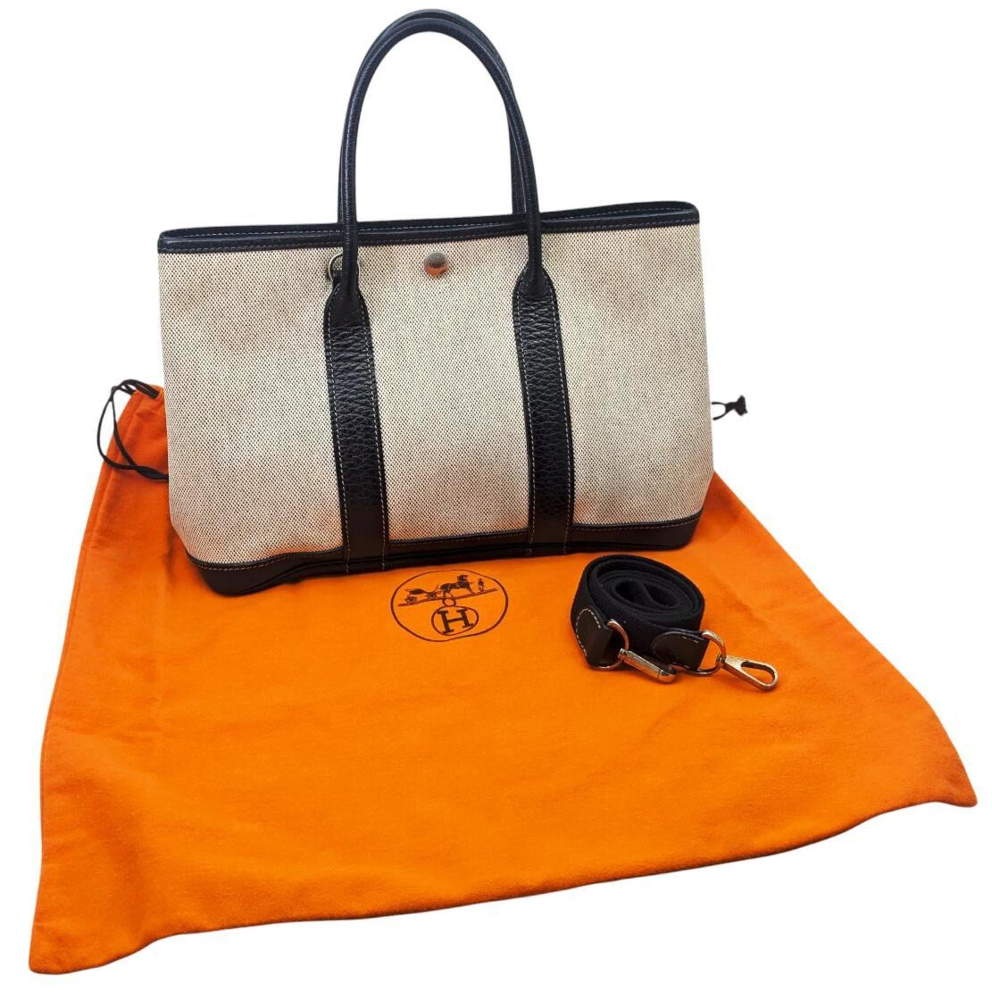 Hermes Black Canvas Leather Shoulder Bag (Pre-Owned)