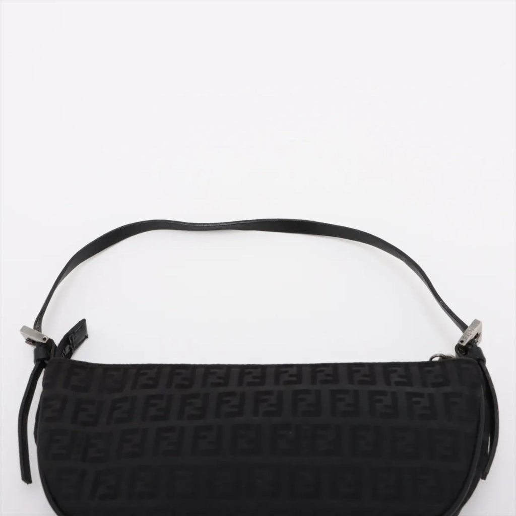 Fendi Black Leather Canvas Handbag (Pre-Owned)