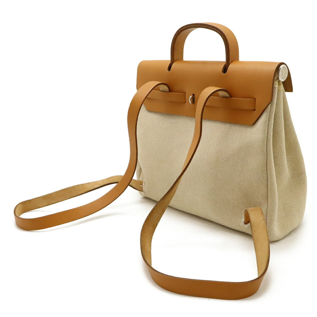 Hermes Brown Light Brown Natural Toile Officier Leather Backpack Handbag (Pre-Owned)