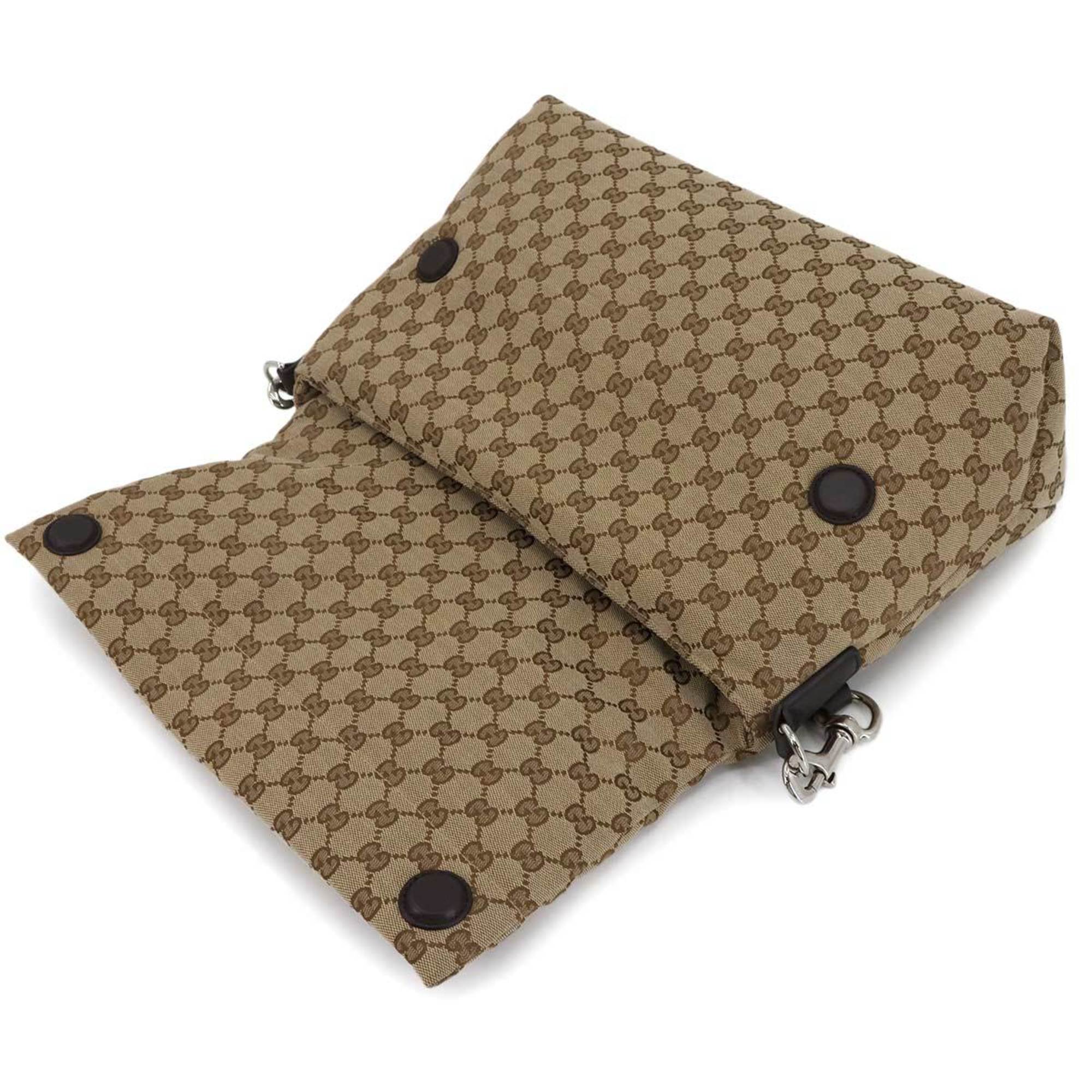 Gucci Beige Brown Gg Canvas Leather Shoulder Bag (Pre-Owned)