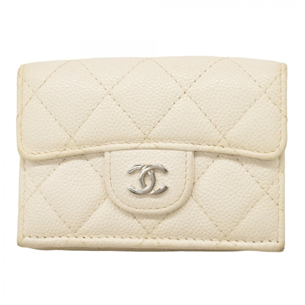 Chanel White Grained Calfskin Wallet (Tri-Fold) (Pre-Owned)