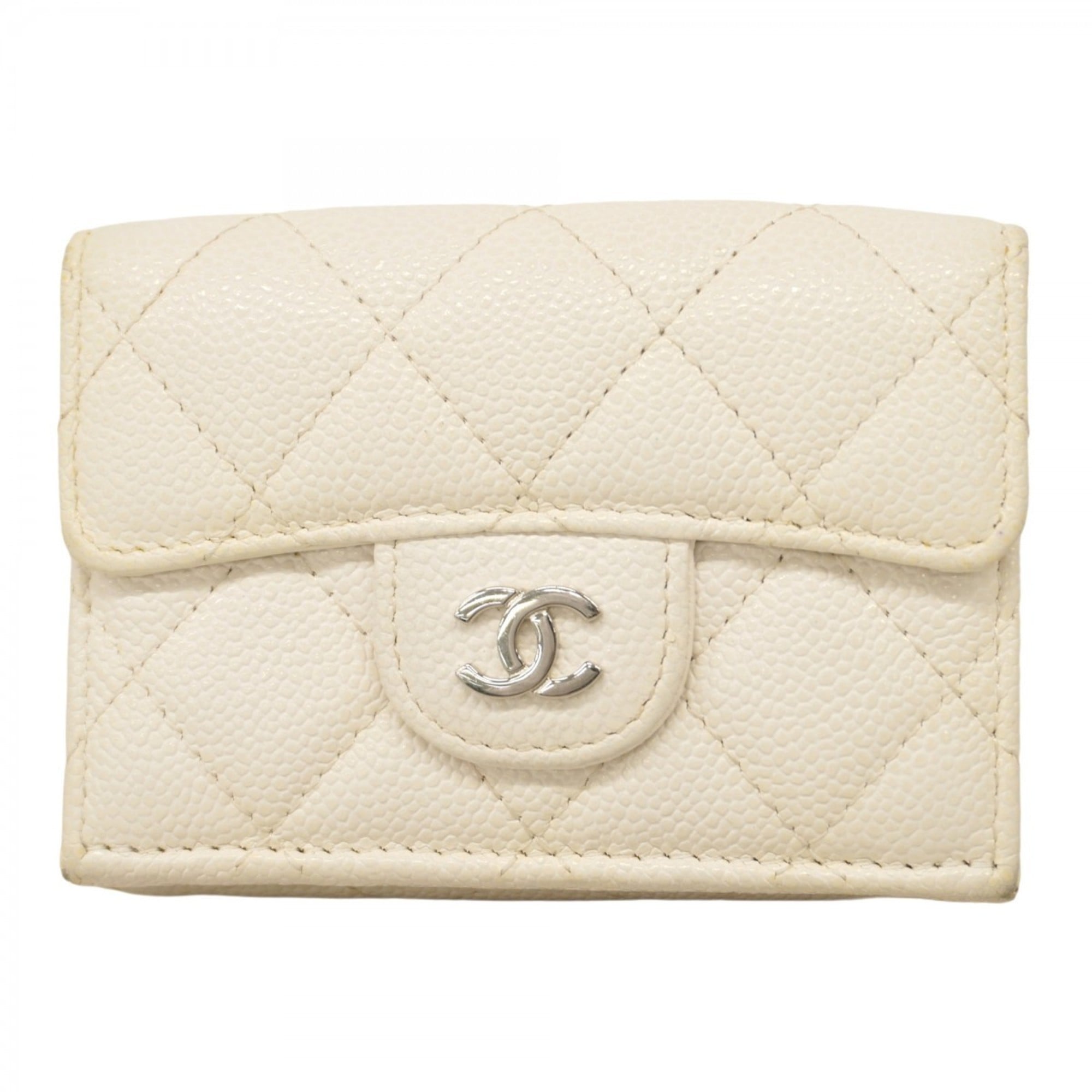 Chanel White Grained Calfskin Wallet (Tri-Fold) (Pre-Owned)