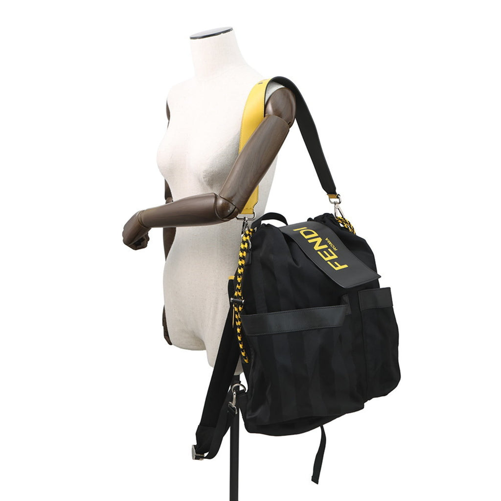 Fendi Pequin Black Yellow Nylon Leather Backpack (Pre-Owned)