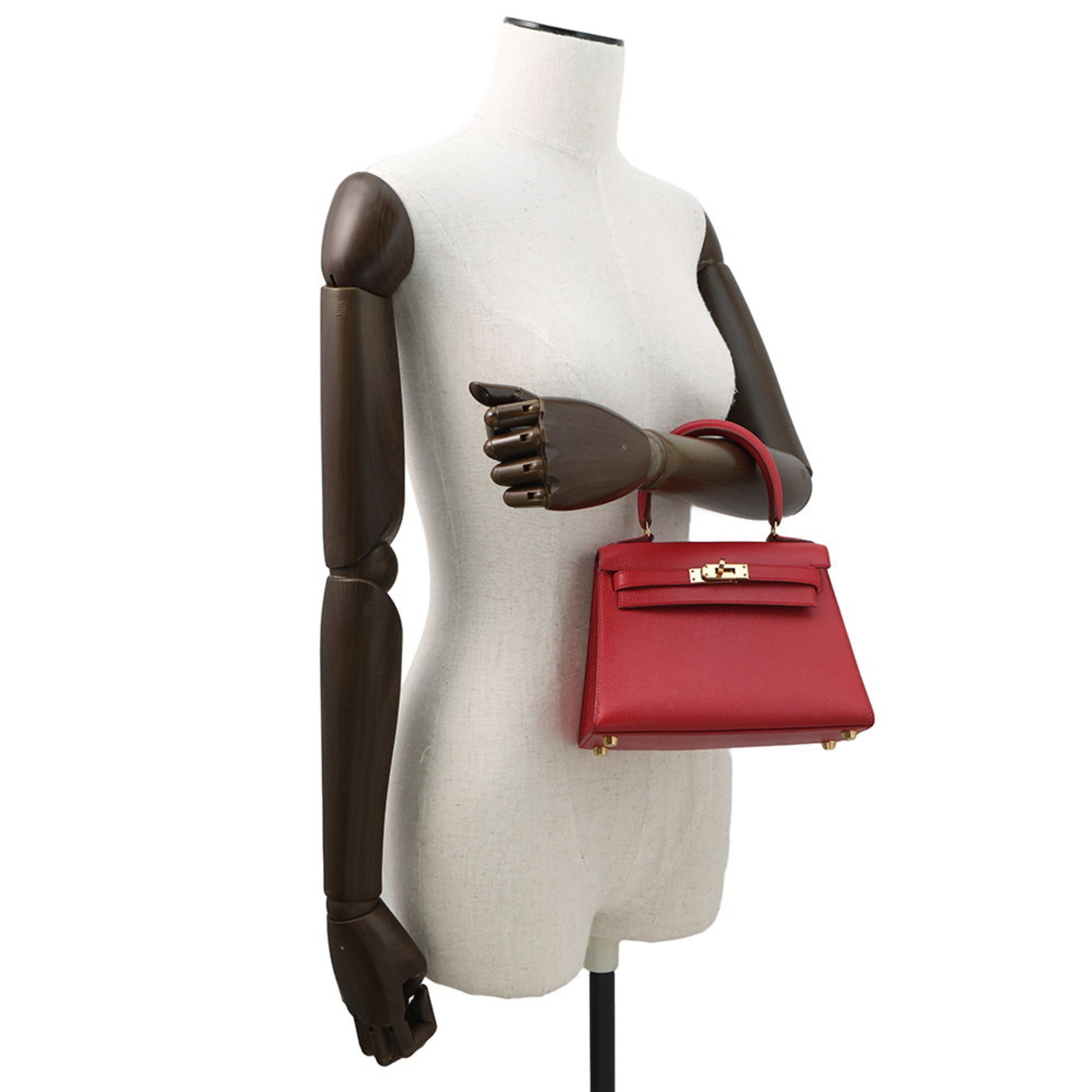 Hermes Kelly Rouge Vif Courchevel Leather Handbag (Pre-Owned)