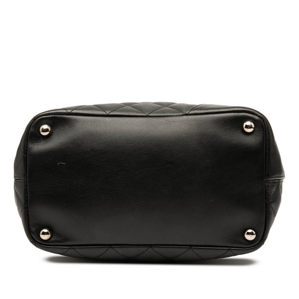 Chanel Black White Leather Handbag Tote Bag (Pre-Owned)