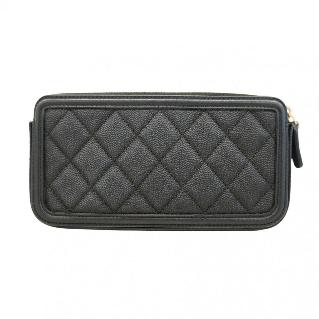 Chanel Black Grained Calfskin Chain/Shoulder Wallet (Pre-Owned)