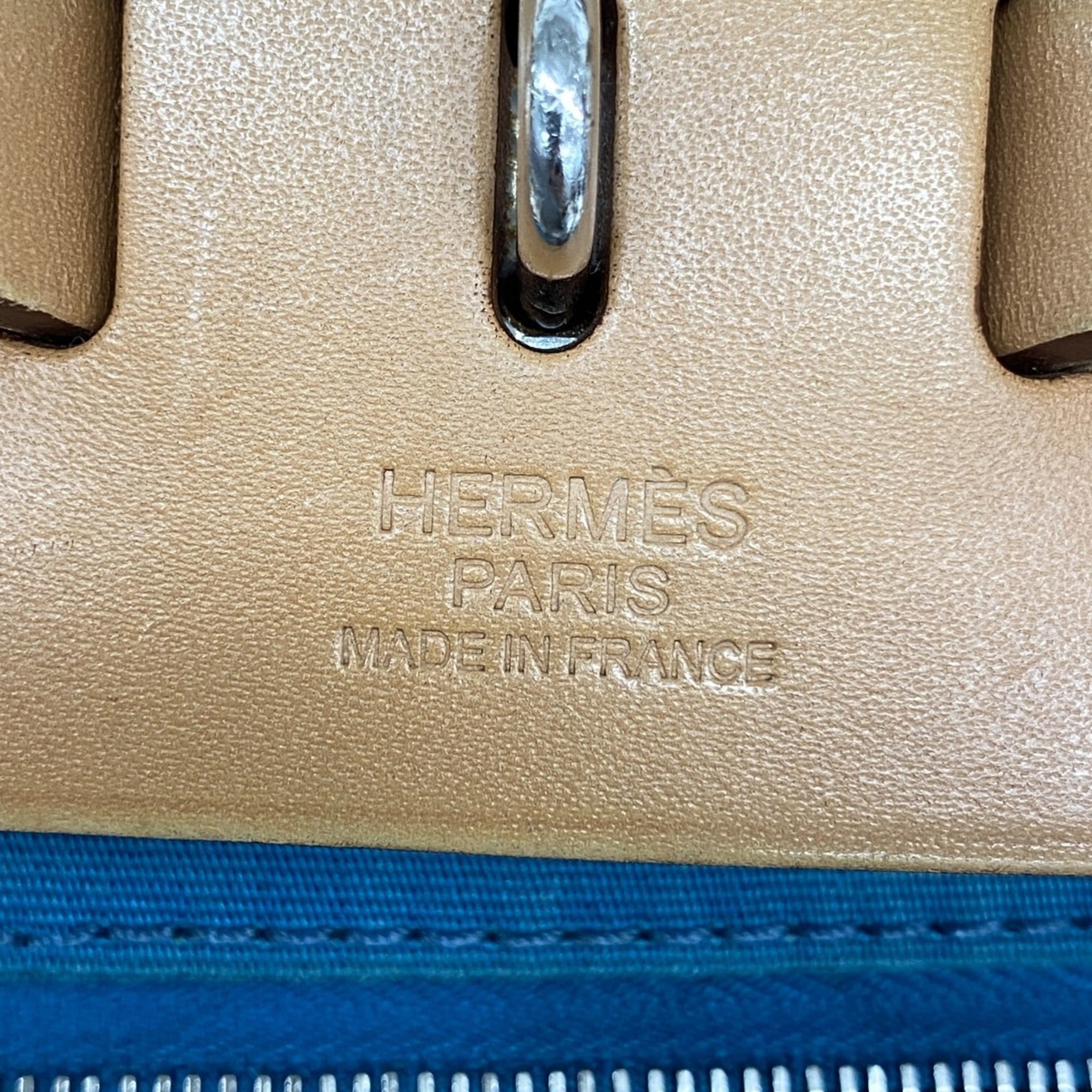 Hermes Blue Natural Toile Officier Handbag (Pre-Owned)