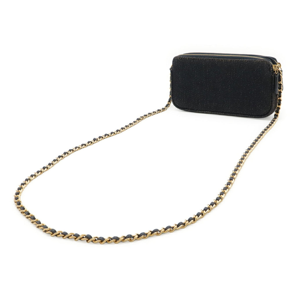 Chanel Gold Navy Canvas Leather Pochette Shoulder Bag (Pre-Owned)