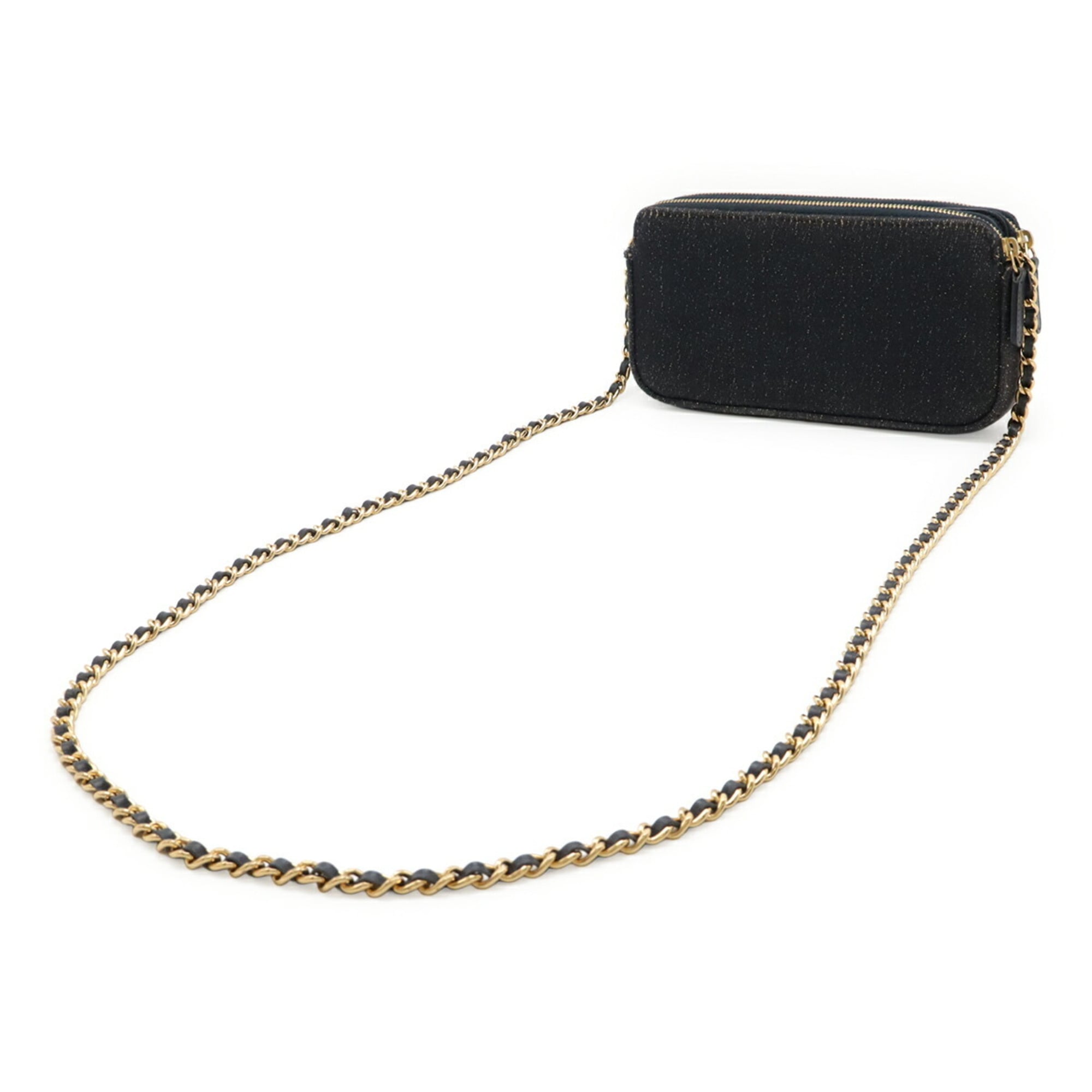 Chanel Gold Navy Canvas Leather Pochette Shoulder Bag (Pre-Owned)